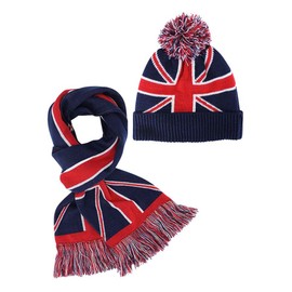 British Flag Ribbed Knit Beanie Hat & Scarf Unisex Matching Set