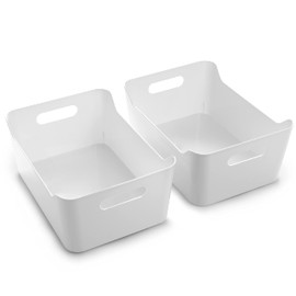 BINO - Contenedores de almacenamiento de plástico, pequeños, paquete de 2, blanco, colección SOHO | Organizadores de despensa y contenedores de almacenamiento, organizador de nevera, organizador de