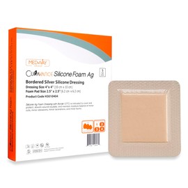 MedVance Bordered Silver Silicone Ag Sterile Absorbent Dressing, 4"x 4" (2.5"x 2.5" Pad), 5 dressings/Box, 5 Pack