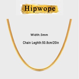 HIPWOPE 14K Gold/Silver Plated Snake Chain Necklace，Herringbone Necklace For Women Gold Filled Flat Chain Necklace for Women Gifts Jewelry Adjustable Necklace 3/5MM(W)16"/18"20"/22"/24"(L)