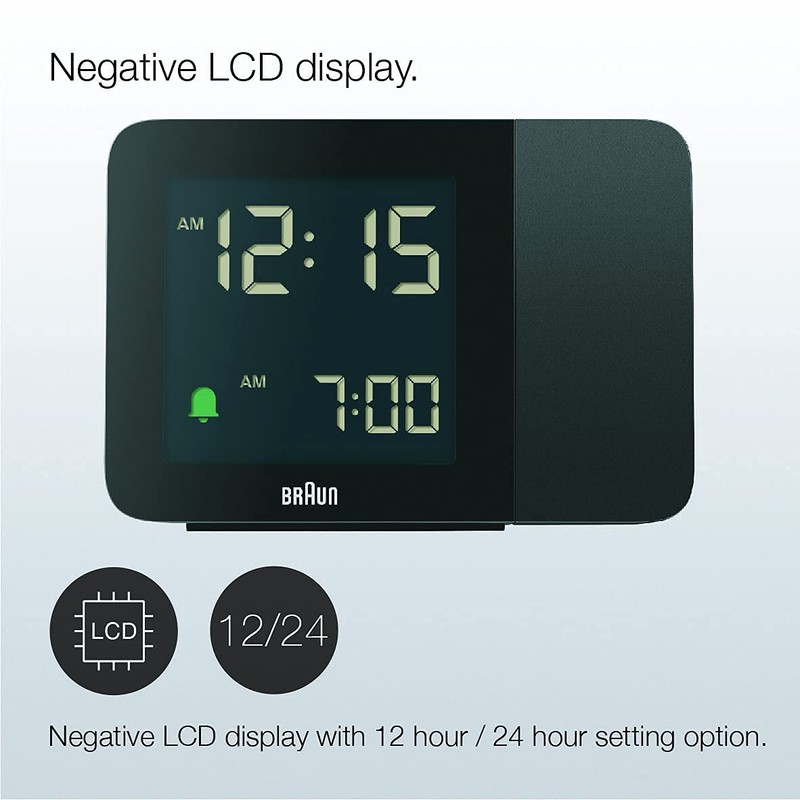 Braun Digital Projection Alarm Clock with 4 Backlight options, Negative