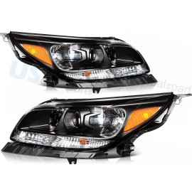 USDealsParts Black LED DRL Projector Headlights Assembly Headlamps For 2013-2015 Chevy Malibu