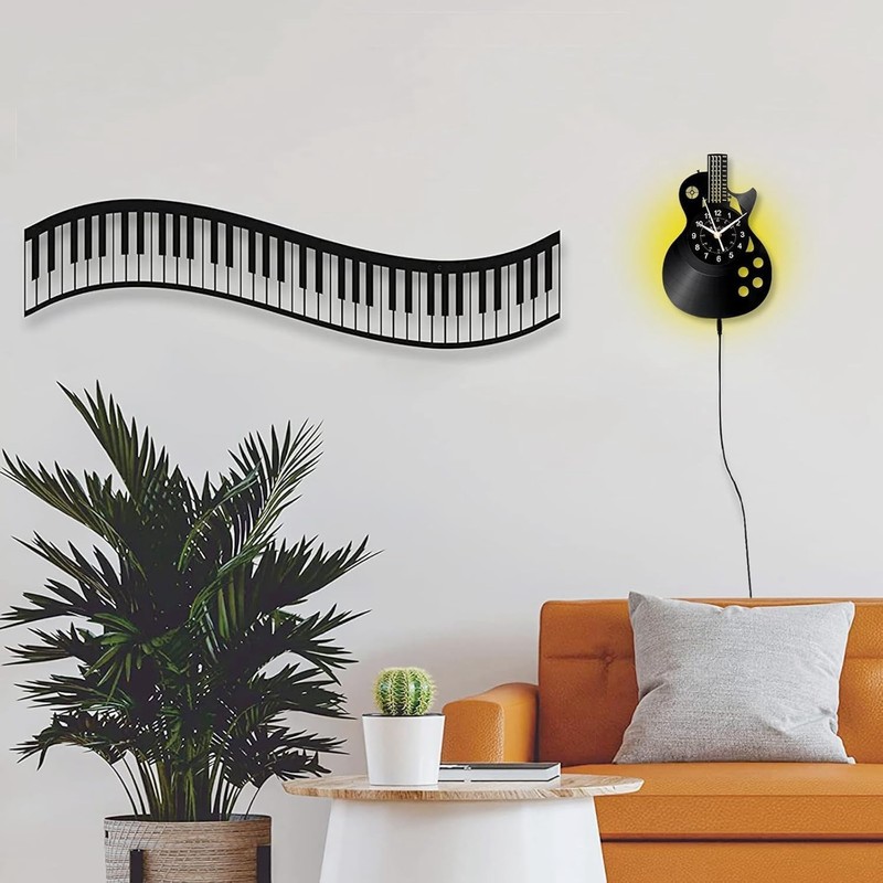 Guitar Vinyl Wall Clock – Silent Non-Ticking 30x30cm Decorative Clock