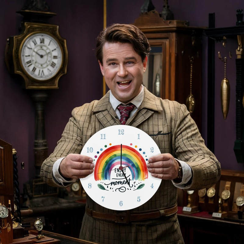 speecheese Rainbow Wall Clock Aluminium with Saying Enjoy Every Moment
