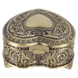 Vintage Heart Metal Jewelry Box in Stylish Alloy Design Lightweight Trinket Organizer for Brooch Rings and Earrings (Bronze)