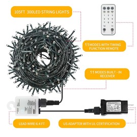 VTECHOLOGY Christmas Lights, 300 LEDs 105FT Color Changing Christmas Tree Lights with 11 Modes Outdoor String Lights for Christmas Party Wedding Decor