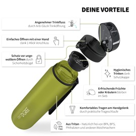 720°DGREE uberBottle Water Bottle, 1 Litre, softTouch Sports Bottle with Sieve, BPA-Free, for University, Work, Fitness, Bike, Outdoors, Job, Made of Tritan, Lightweight, Shockproof, Reusable