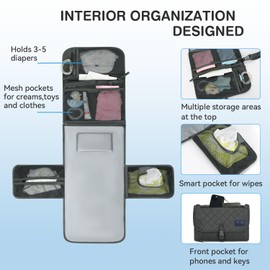 2-in-1 Diaper Changing Pad with Detachable Storage, Quilted Design, Waterproof, Travel-Friendly