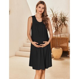 Ekouaer Maternity Nursing Dress Nightgown Labor and Delivery Gown Sleeveless Pregnancy Breastfeeding Dresses Black Small