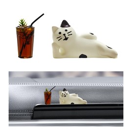 NYTKL 2PCS Car Dashboard Decor, Cute Cat Beer/Coffee Dash Decoration Rearview Mirror Ornament, Funny Beverage Cat Collectibles Mini Lucky Figurines for Auto Mirrors Windows Desks (Lazy Cat+Coffee)