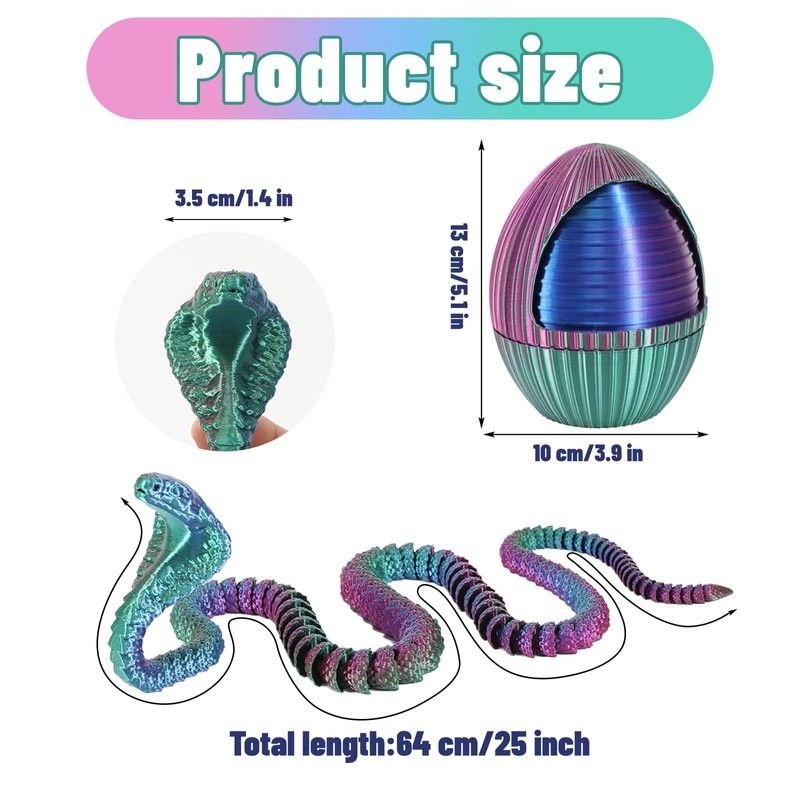 3D Printed Snake Egg Toys with Fidget Snake Inside, 24''