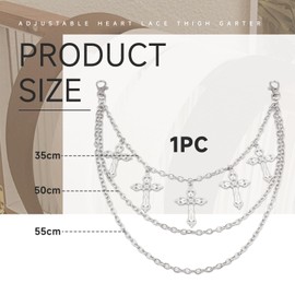 Cosmeria Punk Trouser Chain for Women, Multilayer Chains with Butterfly Cross Sword Star Pendants, Gothic Accessories in Vintage Metal Look, 20 Inches Long, silver