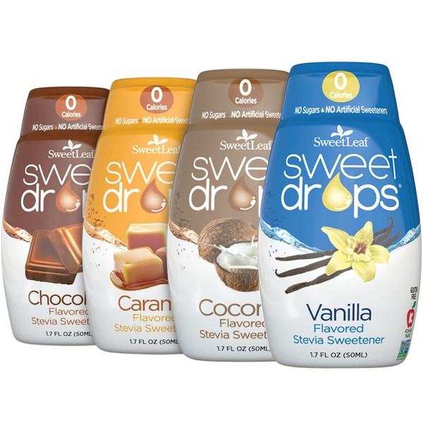 Sweetleaf Sweet Drops Flavoured Stevia Sweetener 4 Flavour Variety Bundle 1 Ea:...