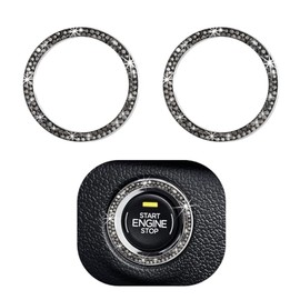 Gasedin Gasedin 2 PCS Car Engine Start Stop Decoration Ring, Sparkling Crystal Vehicle Push Button Start Sticker, Double Rhinestone Engine Ignition Button Decal, Universal Car Accessories (Bright Black)