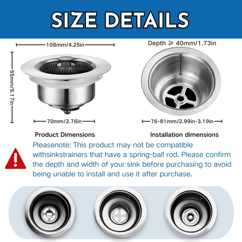 RegBogen 3 in 1 Kitchen Sink Drain Strainer, Kitchen Gadgets