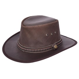 Real Leather Australian Bush Hat Outback Traveller Cowboy Style HL3341 Brown (UK, Alpha, M, Brown)