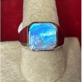 Natural Creations Men’s Sterling Silver Ring Size 8 Rainbow Moonstone