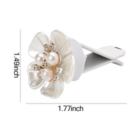 White Pearl Flower Air Vent Clips 4Pcs Cute Rhinestone Floral Car Vent Air Freshener Clips Bling Car Decorations Interior Large Aesthetic Car Accessories for Women Flowers Car Décor for Girls Elegant