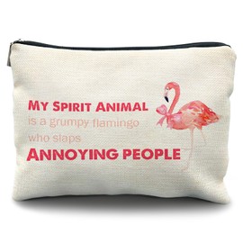 Likjad Funny Pink Flamingo Makeup Bag, Flamingos Gifts Cosmetic Bags for Women, Girly Makeup Pouch, My Spirit Animal is a Grumpy Flamingo Pink Zipper Pouch