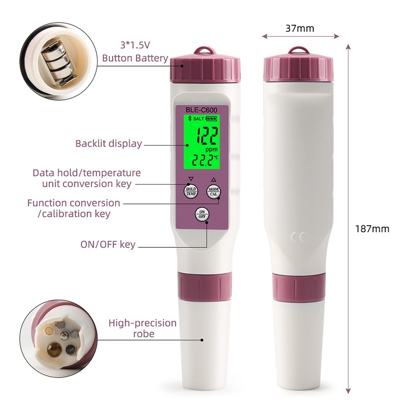 PH Meter 7-in-1 Tds Meter/Salinity Tester/pH Meter/EC Meter/Orp Meter/S.G Meter/Temp