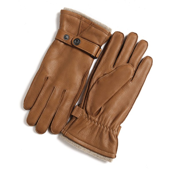 YISEVEN Men's Deerskin Leather Gloves with Classical Belt Button Real