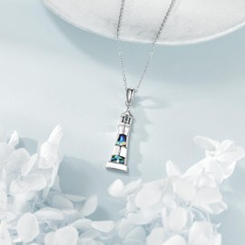 DAYLINLOVE Lighthouse Gifts 925 Sterling Silver Lighthouse Abalone Shell Pendant Necklace Birthday Jewellery Gift for Women Friend, Sterling Silver, No Gemstone