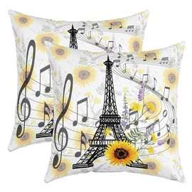 Eiffel Tower Throw Pillow Covers for Couch Sofa Bed,Set of 2 Sunflowers Paris Decorative Pillows Cushion Covers,Paris Decor Yellow Floral Flower Print Pillow Inserts Not Included,18x18 inch