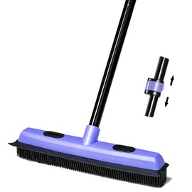 Carpet Squeegee Pet Hair Remover, Rubber Broom with Telescoping 60.2 Inches Long Handle for Cleaning Fur Rug, Hardwood Floor, Tile, Window