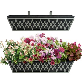 2 Pack 24 Inch Window Boxes Planters Railing Planter Box with Adjustable Brackets & Non-Woven Fabric Plant Grow Bags Deck Railing Planter Boxes Balcony Hanging Flower Box for Outdoor Plants