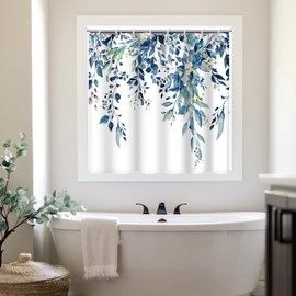 Ruelvth Shower Window Curtain, Blue Eucalyptus Bathroom Decor 40x36 Inch