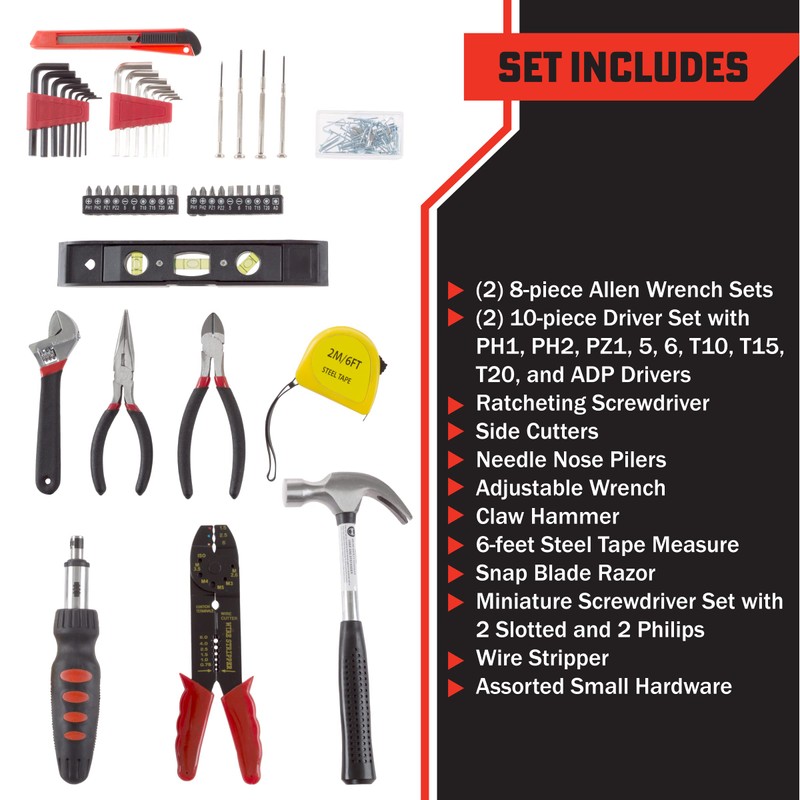 130-Piece Tool Set - Tool Kit with Hammer, Wrenches, Screwdriver,