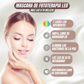 DermaLight 7 Pro Máscara de Luz LED Facial de Alta Tecnología con 7 Colores - Herramienta Profesional de Rejuvenecimiento y Cuidado Avanzado de la Piel para Acné, Arrugas y Manchas