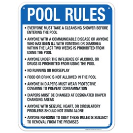 Washington Pool Rules Sign, Complies with State of Washington Pool Safety Code, 18x24 Inches, 55 mil Thick HDPS (high Density polystyrene), Made in USA