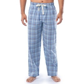 IZOD Men's Relaxed Fit Printed Poplin Drawstring Sleep Pajama Pant, Pastel Blue Plaid, 3X-Large