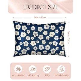 Miss Adola Silk Pillowcase - 2 Pack Standard Size 20x26 Inch Mulberry 19 Momme Pillow Case for Hair and Skin Soft Cute Aesthetic Bed Sleeping Pillow Cover with Zipper for Women, Blue White Flowers
