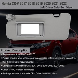 CRAZYPARTS Left Driver Side Sun Visor Compatible with Honda CRV 2017-2022 Sun Shade Without Light Replacement 83280TLAA02ZB Color: Gray