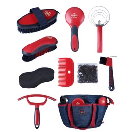 Furrishine 9PCS Horse Grooming Kit Curry Comb Sweat Scraper Horse Bathing Supplies Grooming Tools with Storage Bag Shadowberry