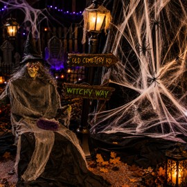 Mepham Halloween Decorations, Spider Web Decorations, 60g Stretchable Cobwebs with 30 Plastic Spiders, Up to 300 Sq Ft, Indoor Outdoor Halloween Party Decorations for Home, Porch, Door and Window
