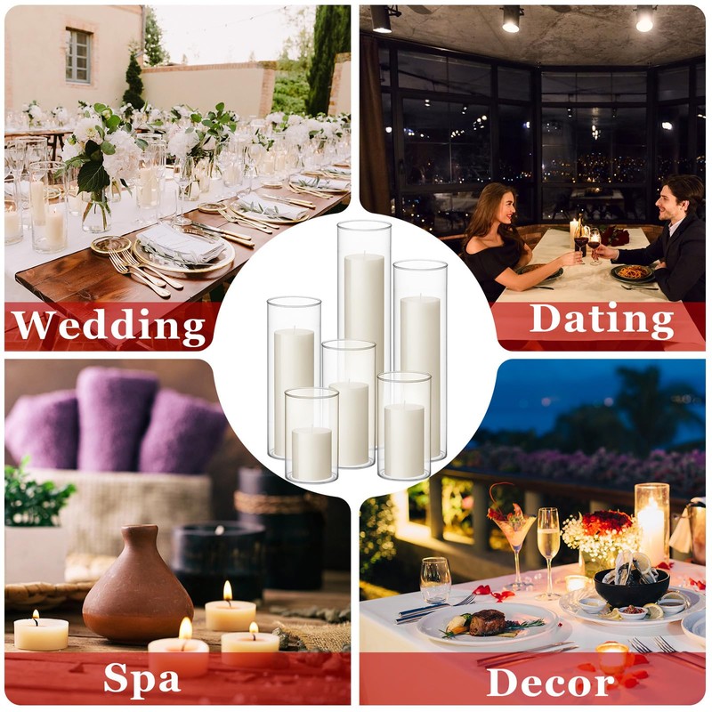 Shihanee Set of 6 Pillar Candles and Glass Cylinder Vases
