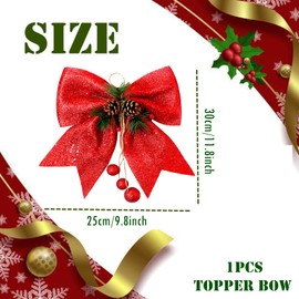 1P Red Topper Bows for Christmas Tree,9.8x11.8in Glitter Wreaths Bows Large Sequin Ties Xmas Bows for Tree Topper,Xmas Tree Bows,Foam Bows Ornaments for Christmas Tree,Wreaths,Garland Decor