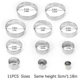 11 Pcs Premium Stainless Steel Round Cookie Cutters Set,Multi-Sized Circle Pastry Cutters for Perfect Donuts,Scones,Crumpets & Uniform Baking,Durable,Rust-Proof & Dishwasher Safe (11 Pack)
