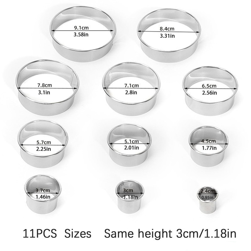 11 Pcs Premium Stainless Steel Round Cookie Cutters Set,Multi-Sized Circle
