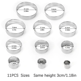 11 Pcs Premium Stainless Steel Round Cookie Cutters Set,Multi-Sized Circle Pastry Cutters for Perfect Donuts,Scones,Crumpets & Uniform Baking,Durable,Rust-Proof & Dishwasher Safe (11 Pack)