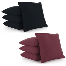 Weather Resistant Cornhole Bean Bags Set of 8 by Tailor Spot Resin Filled Regulation Size (Black-Burgundy)