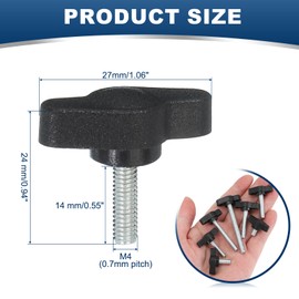 MECCANIXITY Knurled Clamping Knobs Handle Thumb Screws Bolt Knobs M4 x 14 mm Male Thread 27 mm Head for Electronics Automotive Furniture Assembly Wood Working DIY Projects(Black, Pack of 20)