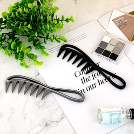 Wide Tooth Comb, 2 Pcs Large Tooth Combs Shark Teeth Hair Combs Curl Comb Durable Plastic Hair Combs Hairstyle Tool for Curly Wet Wavy Hair Wigs (Black, Grey)