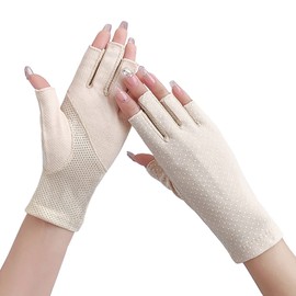 Tidyworm Women's UV Protection Gloves, Fingerless, Anti-slip, Smartphone Compatible, Short Gloves, UV Protection, Sunscreen, Thin, Summer Gloves, For Driving, Bicycle, Commuting, A Beige
