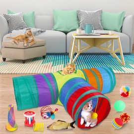 JOTOL Cat Toy Set with Cat Tunnel, Cat Toy, Also Includes Balls, Plush Toy, Funny Cat Stick, Toy Mice, Cat Toy, Variety Pack for Kitty Cats