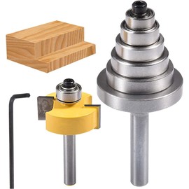 HOHXEN 1/4 '' Rabbet Router Bit with 6 Adjustable Bearings Set, Cemented Carbide Groove Cutter for Woodworking,Electric Wood Routers,Engraving Machines and DIY Tool