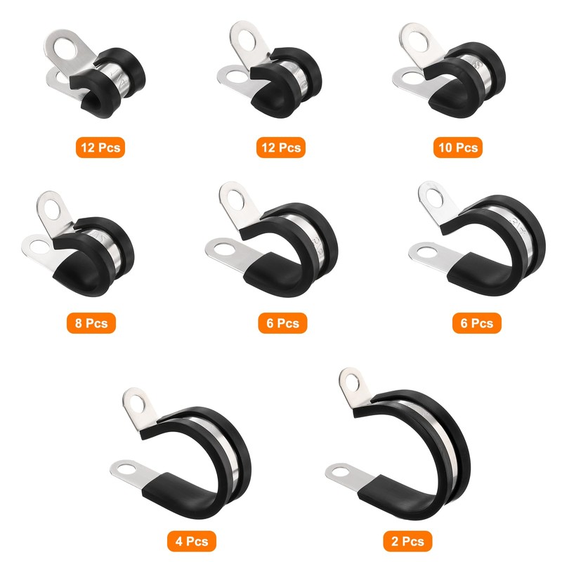 HARFINGTON 60pcs 304 Stainless Steel Cable Clamps 1/4"-1-1/4" Rubber Cushioned